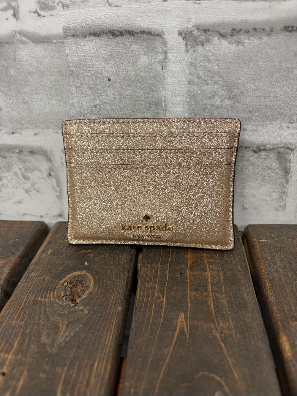 Kate Spade Glitter Metallic Gold Card Holder